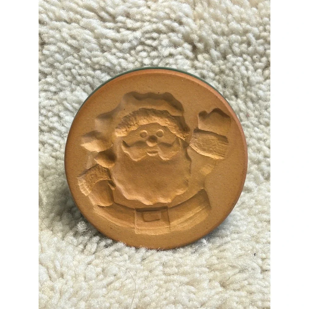 Rycraft Santa Claus Cookie Stamp Terra Cotta Christmas Cookie Press Green Handle